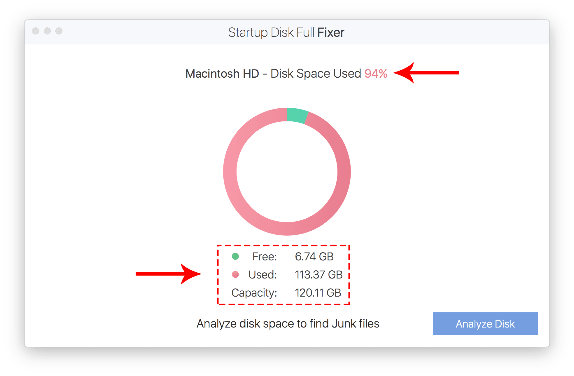Startup Disk Full Fixer Analyze Startup Disk Usage