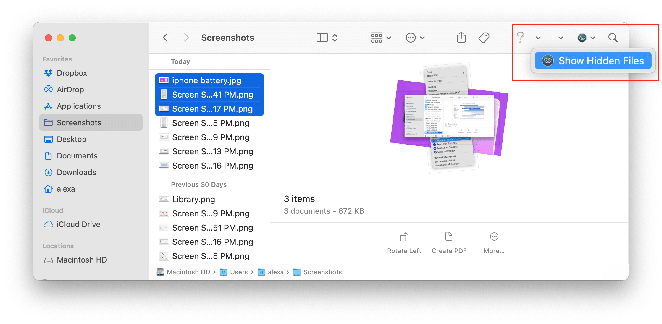 Show Hidden Files Help Page Searching for Hidden files