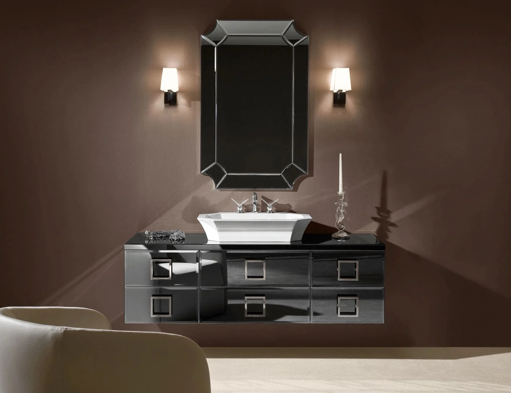 Daphne D1 High End Italian Bathroom Vanity in Black Mirrored Glass