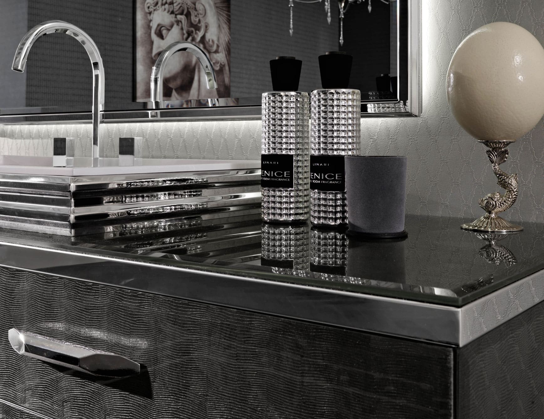 Luxury Italian Hilton Bathroom Vanity in Grey Glass Hilton Collection