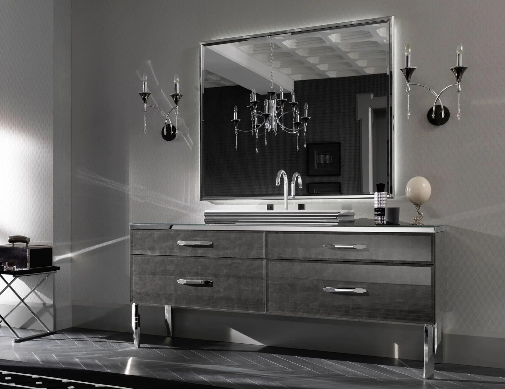 Luxury Italian Hilton Bathroom Vanity in Grey Glass Hilton Collection