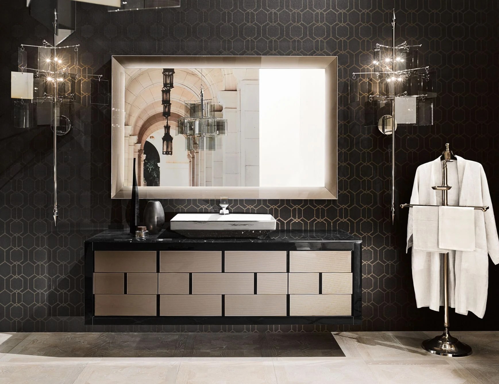 Ritz 03b Luxury Italian Bathroom Vanity in Black Glossy Lacquered