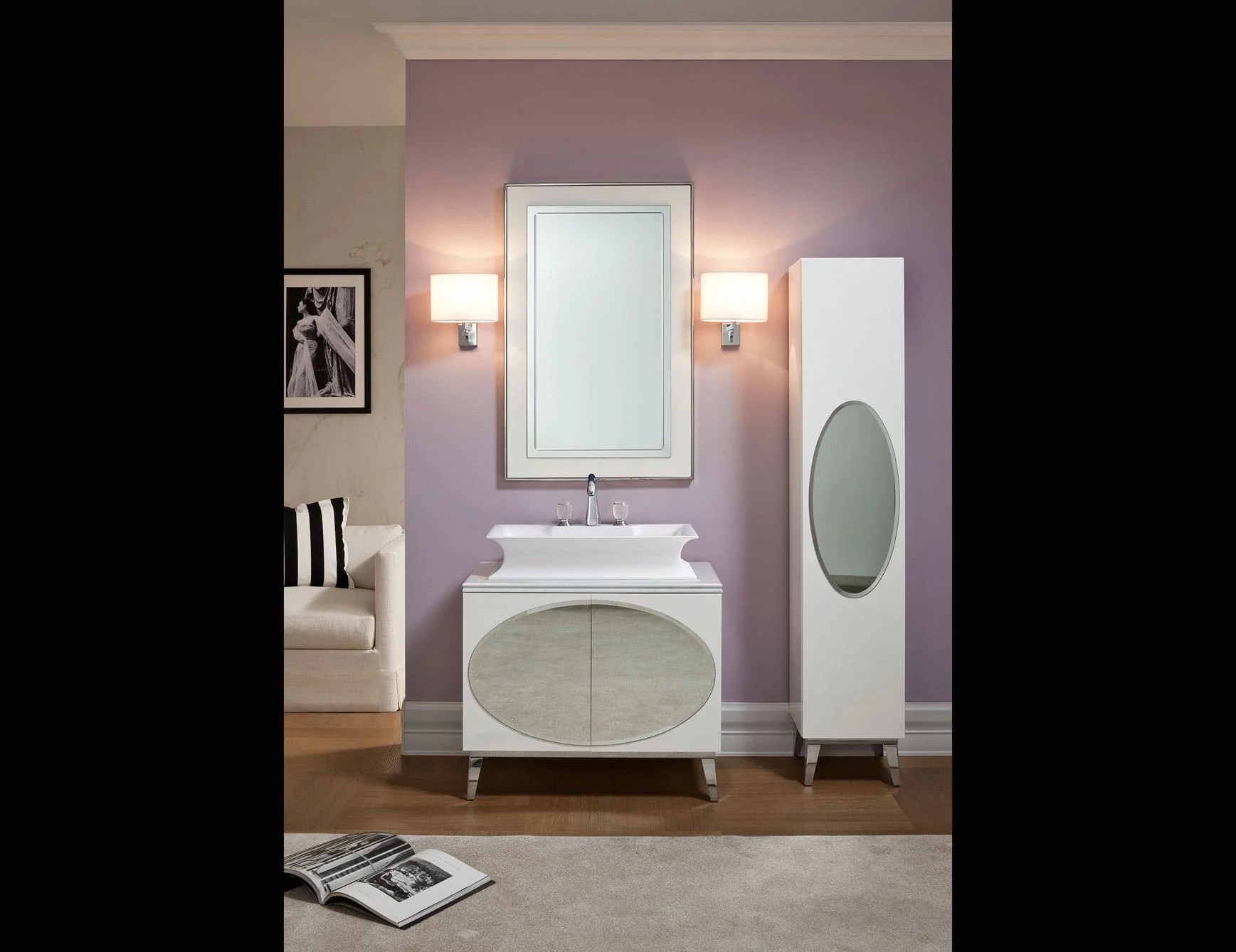 Luxury Italian Rivoli Bathroom Vanity in White Lacquered Wood Rivoli