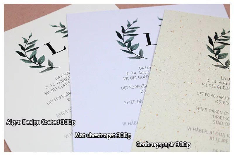 Print af personlige invitationer, produceret i DK, kort