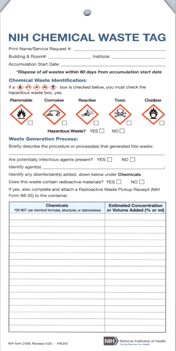 Environmental Programs The NIH Chemical Waste Tag