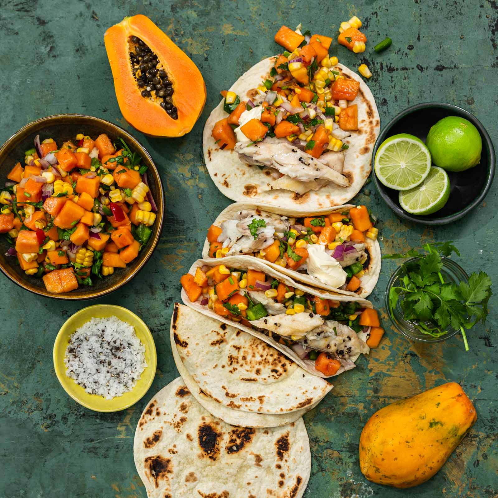 Braaied Fish Tacos with papaya salsa Neofresh