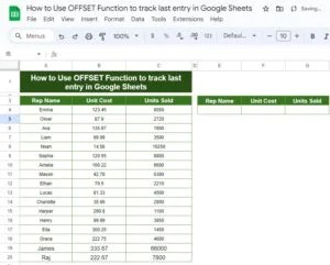 How to Use the OFFSET Function to Track the Last Entry in Google Sheets