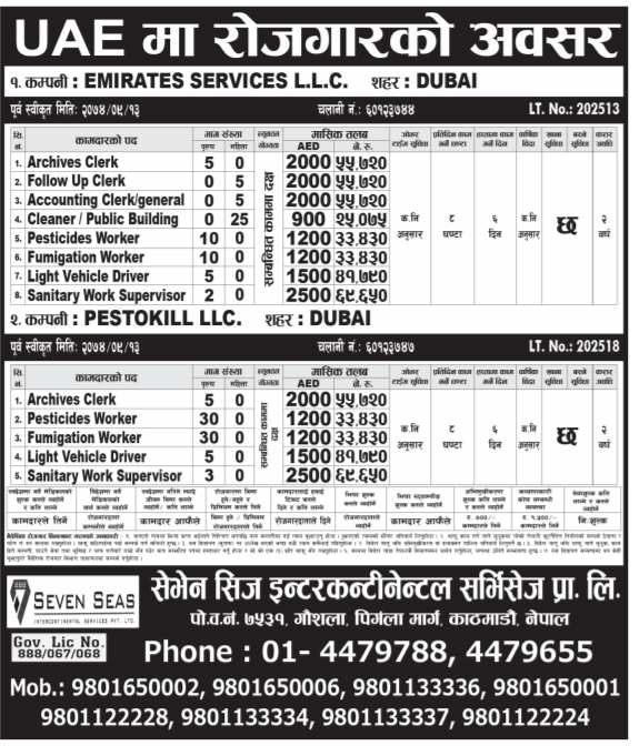 Job Demand From UAE, Job Vacancy In EMIRATES SERVICES L.L.C., Job