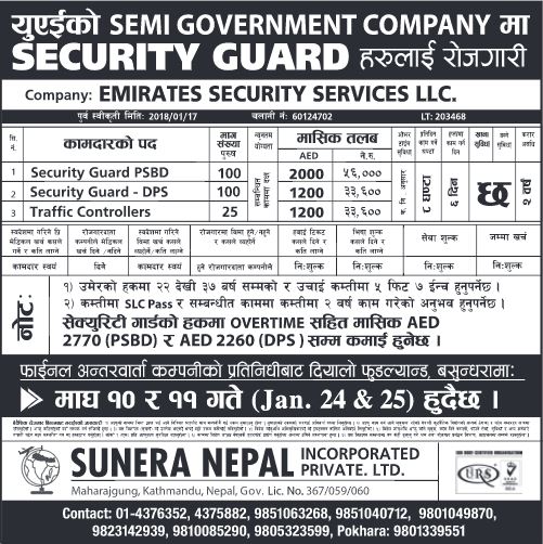 Job Demand From UAE, Job Vacancy In Emirates Security
