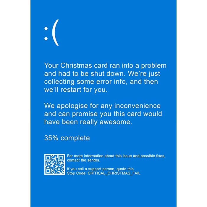 Funny Blue Screen of Death BSOD Christmas Card