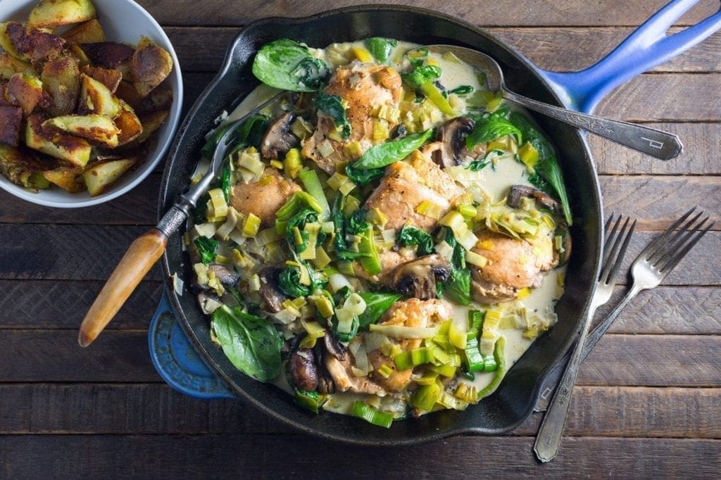 Chicken, Leeks and Spinach in a Creamy Wine Sauce Nerds with Knives