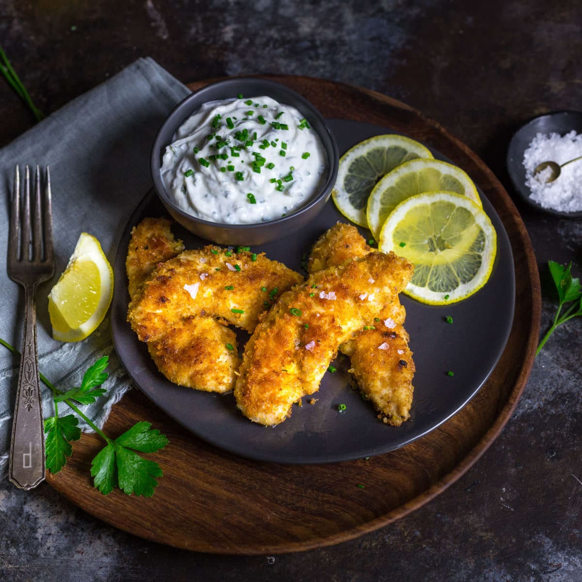 Crispy OvenFried Chicken Tenders with GarlicHerb Yogurt Dip Nerds with Knives