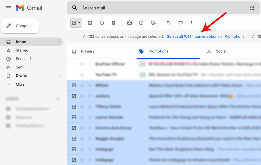 Select and Delete All Gmail Promotions and Social Emails at Once