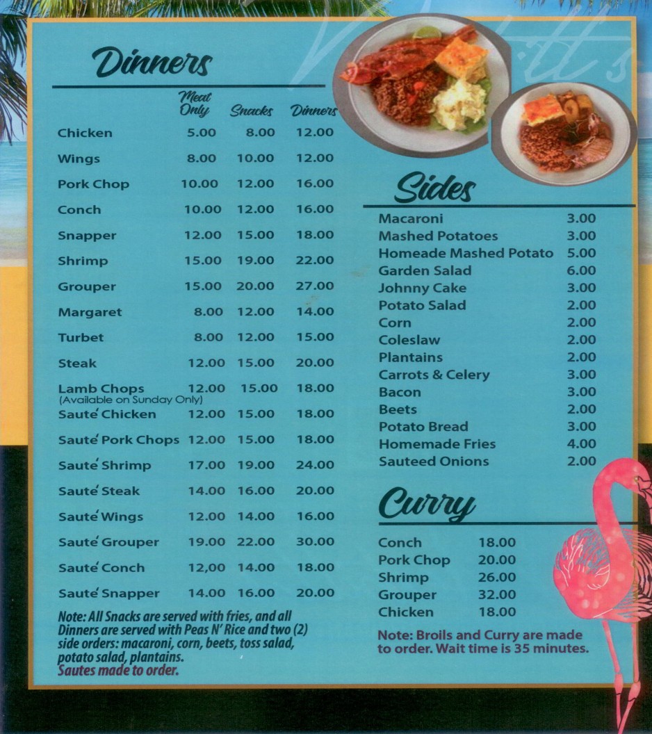 Menu Nesbitt's Restaurant and Lounge, Delaporte Point, Nassau, Bahamas