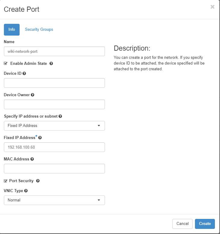 Create and manage network ports with the dashboard FlexiHPC