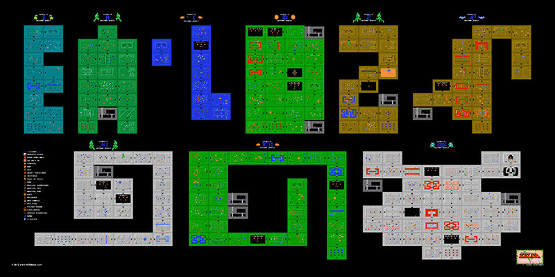 The Legend of Zelda 2nd Quest Dungeons 24" x 12" Poster