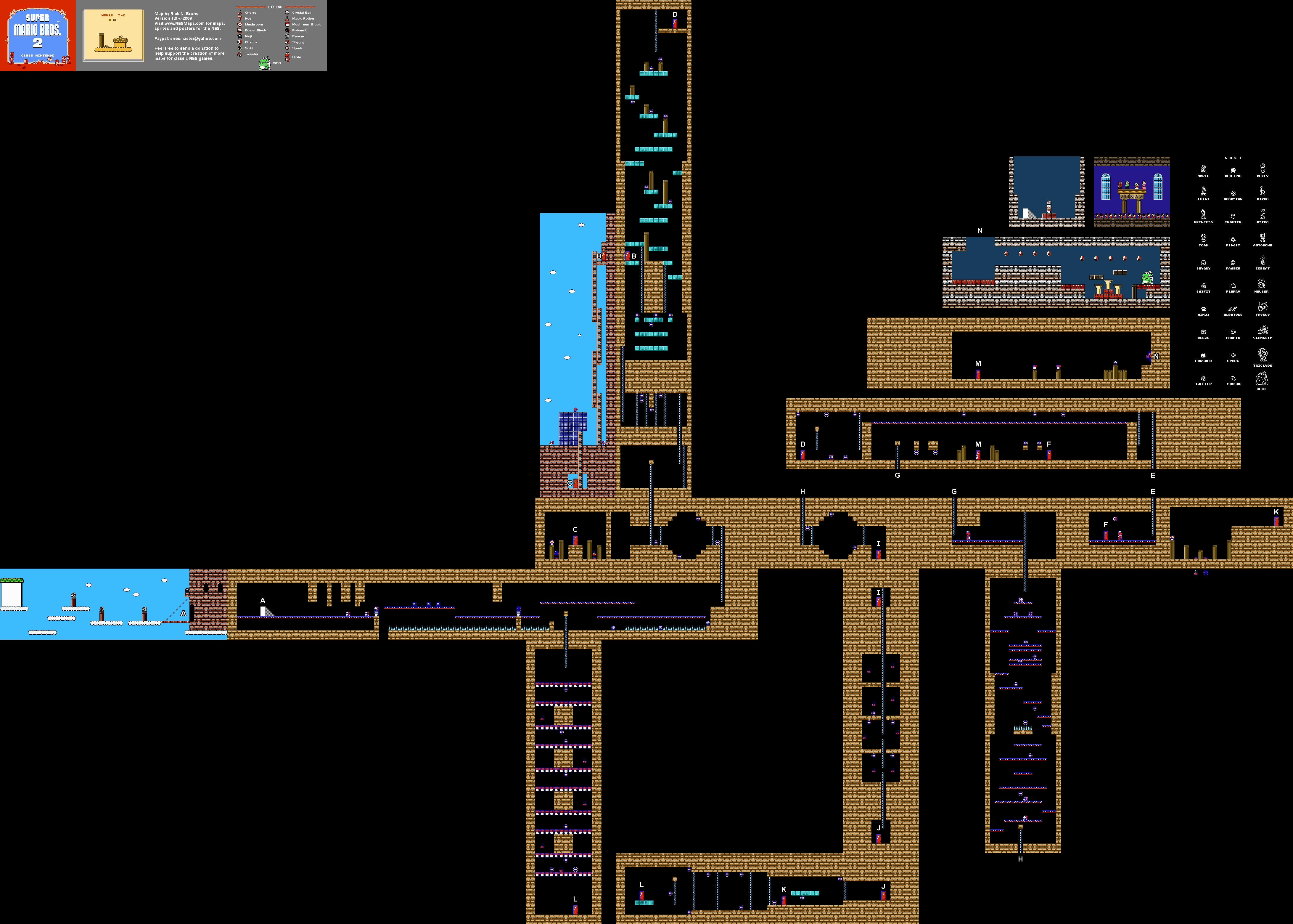 Super Mario Brothers 2 - World 7-2 Nintendo NES Map