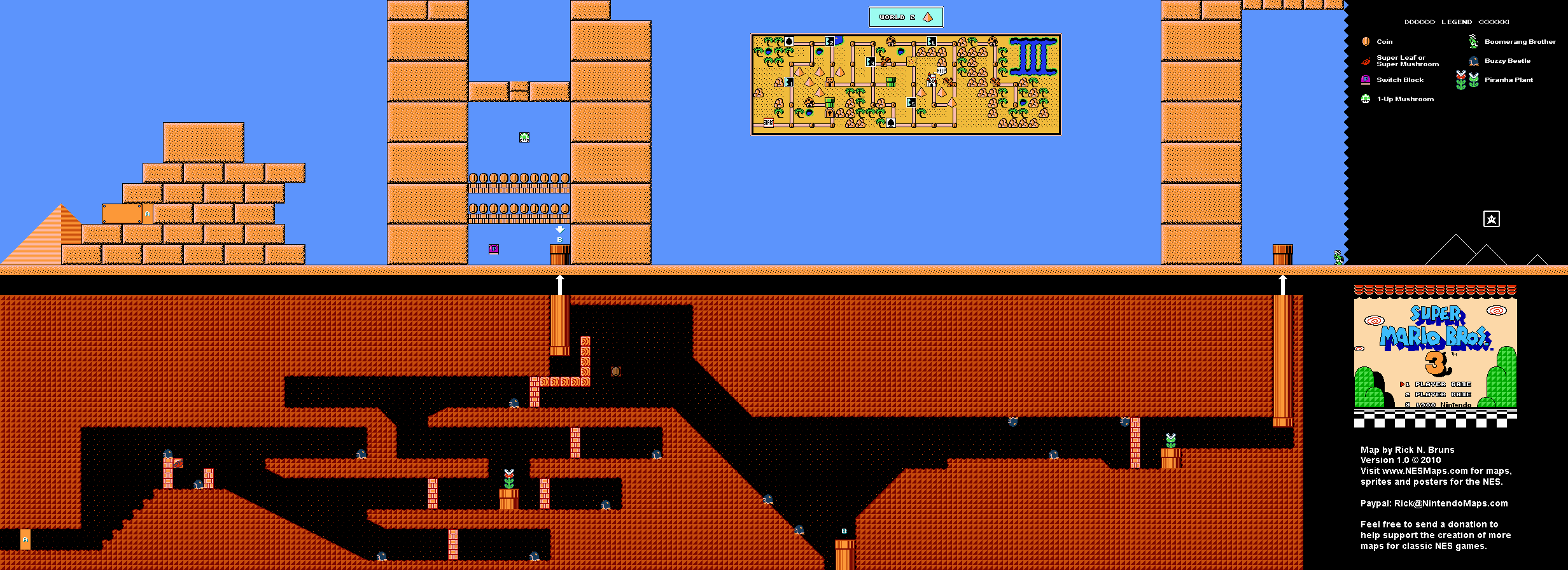 Super Mario Brothers 3 World 2 Pyramid Nintendo NES Map
