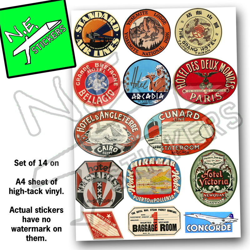 Set of 14 Vintage Style Travel Stickers N.E.stickers