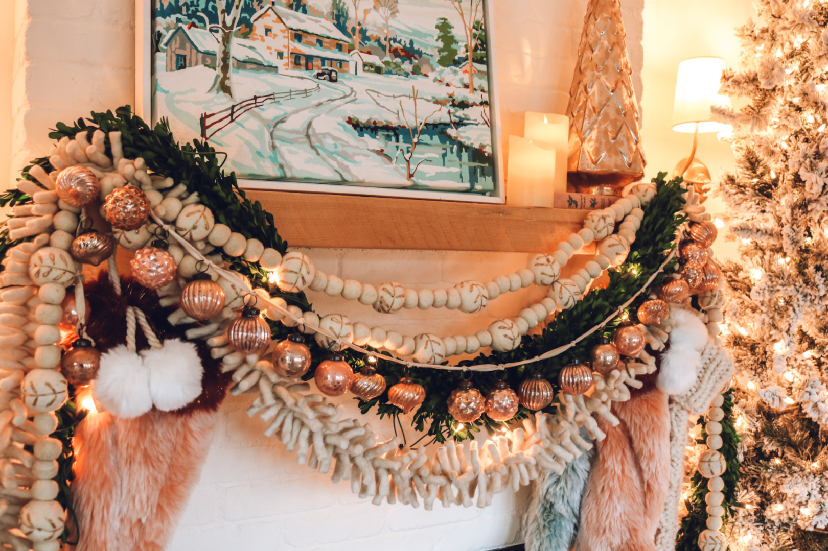 Christmas Fireplace Mantle and our Narrow Christmas Tree Nesting With