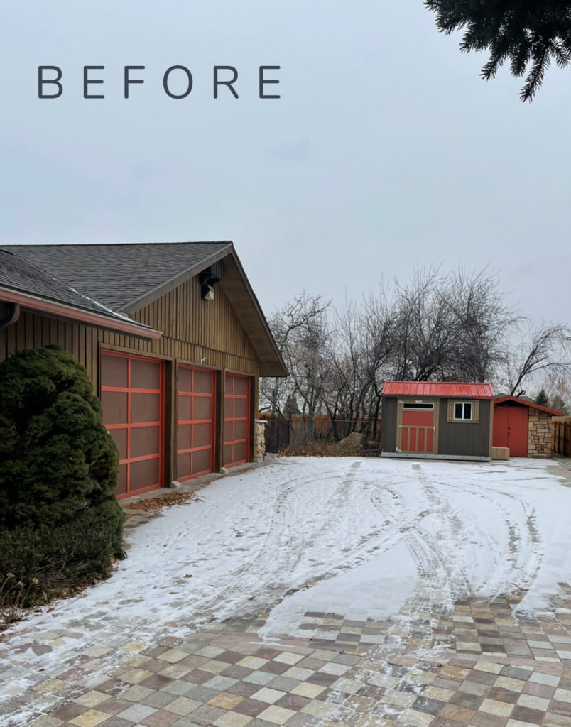 Wood Garage Doors and Copper Exterior Lights Over Doors Nesting With