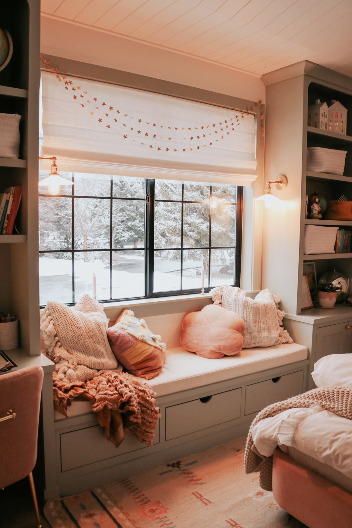 Girls Room Window Seat and Roman Shades Nesting With Grace