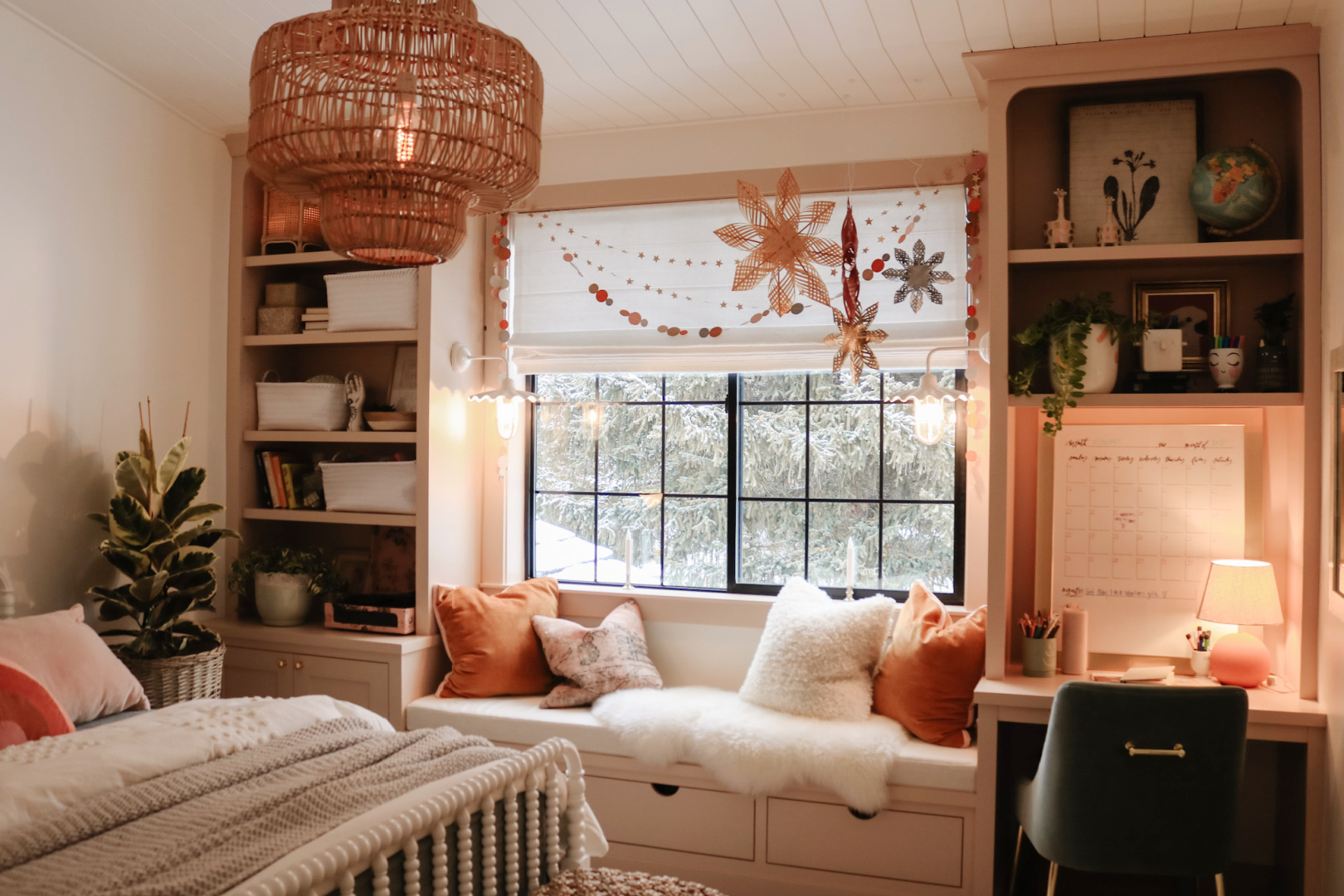 Girls Room Window Seat and Roman Shades Nesting With Grace