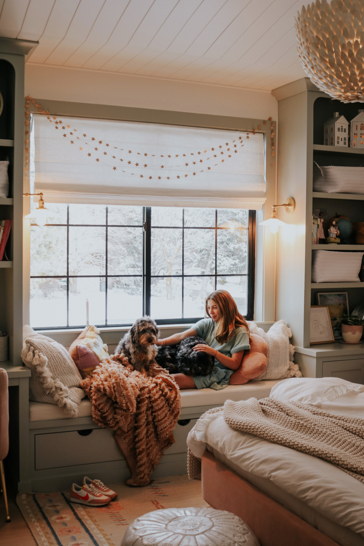 Girls Room Window Seat and Roman Shades Nesting With Grace