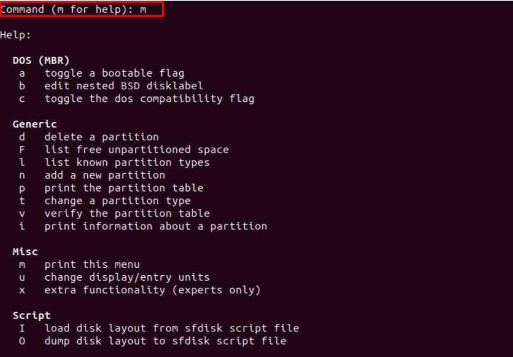 Fdisk usage on Linux