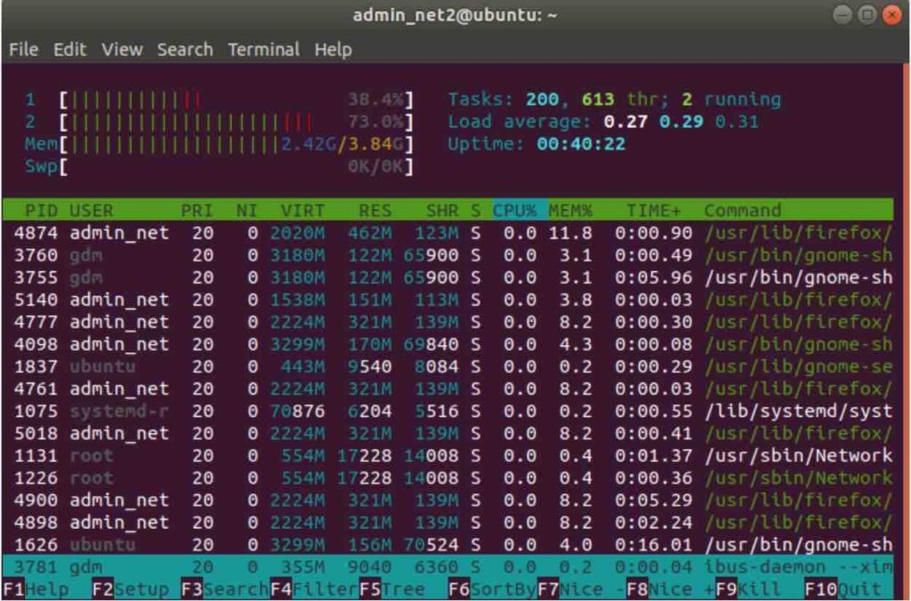 Monitoring system processes in Ubuntu using htop