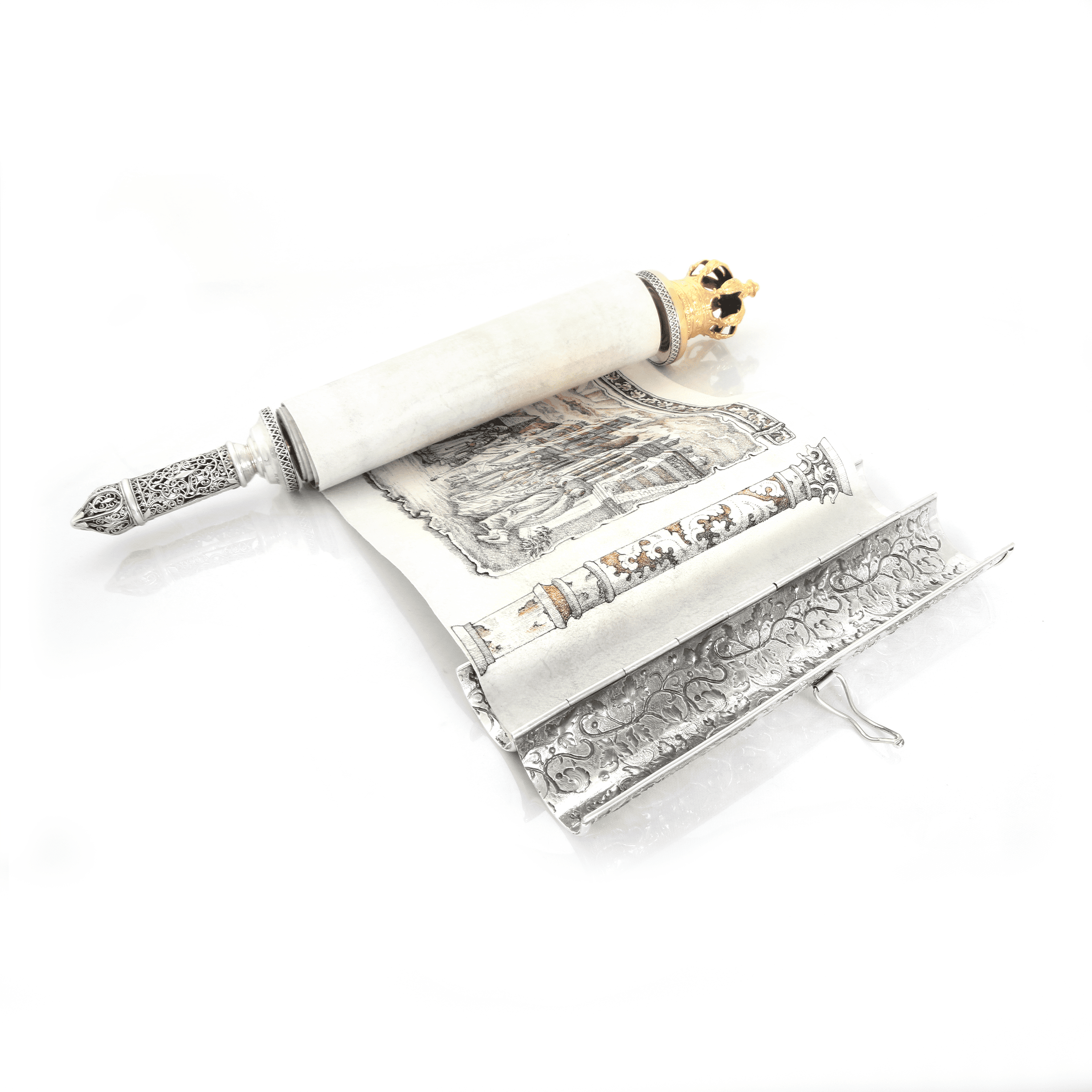 Silver Megilat Esther case decoration & crown