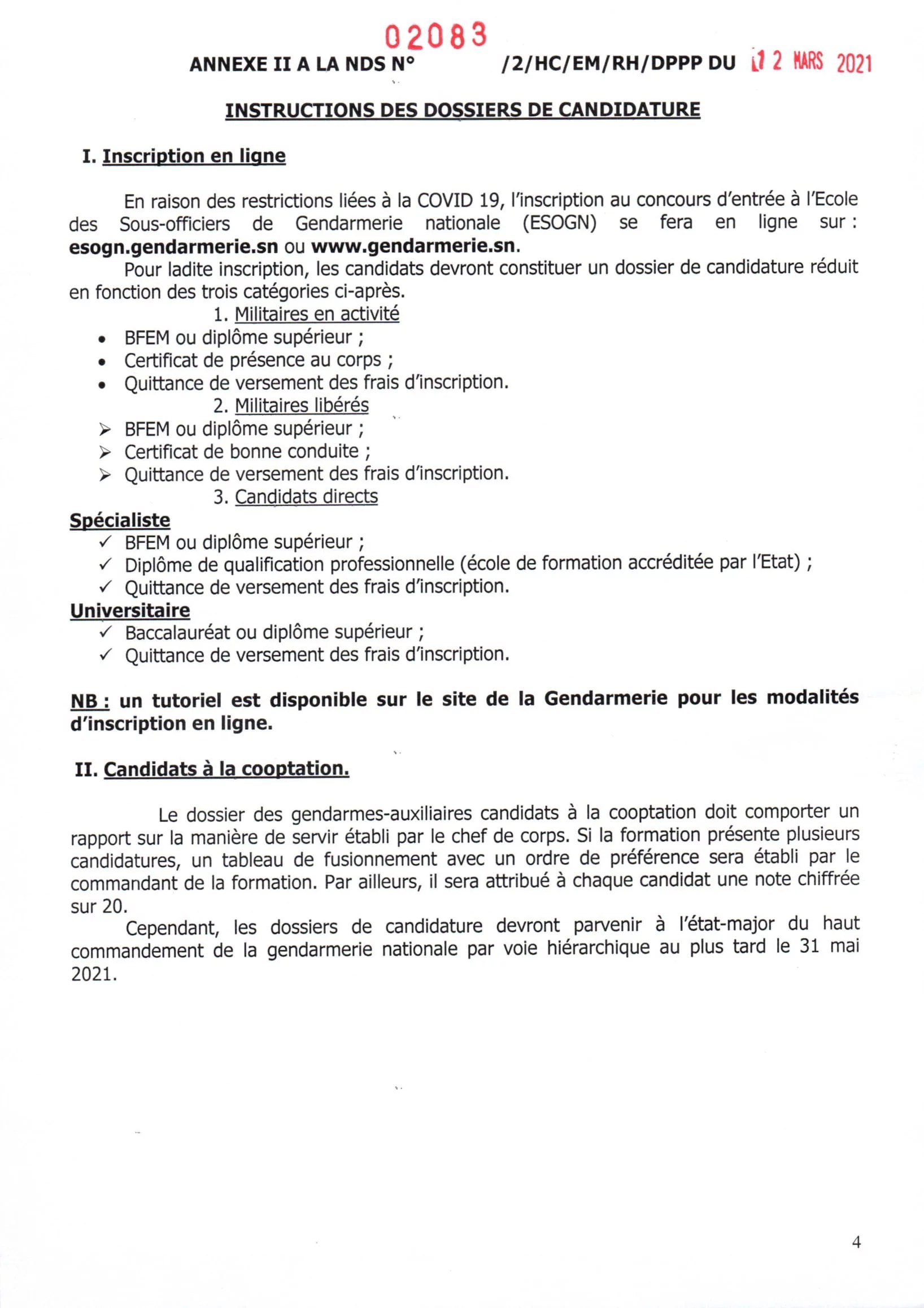Concours d'admission à l'école des sousofficiers de la Gendarmerie