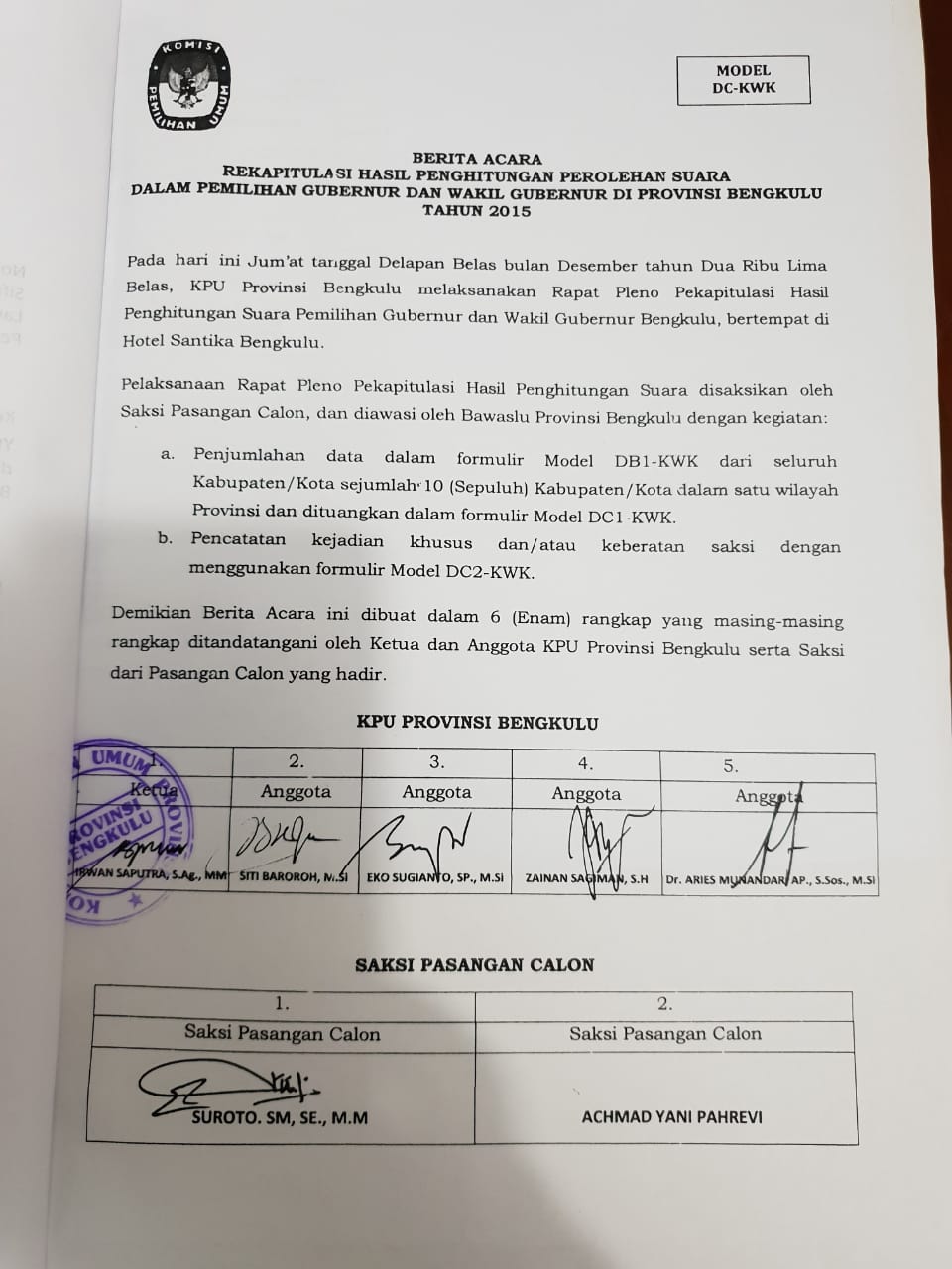 Pada hari ini rabu tanggal sembilan bulan april tahun dua ribu empat belas kelompok. Hasil Pemilihan Gubernur Dalam Pilkada Serentak Tahun 2015