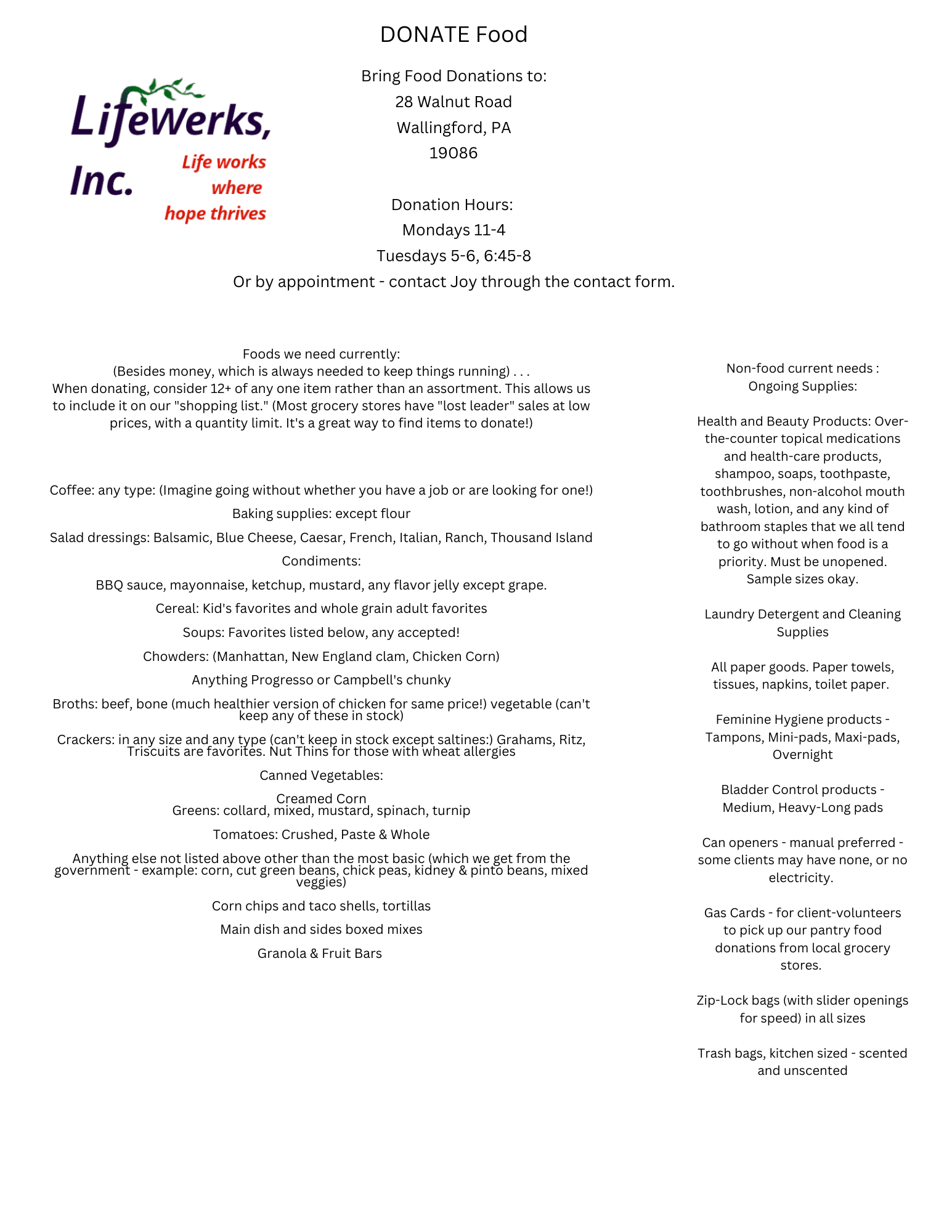 The Township building dropoff site for Lifewerks food pantry Nether Providence Township