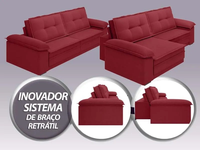 Sofá Reclinável com Braço Retrátil Luxor 250cm Velosuede Netsofás Loja online de fabricante