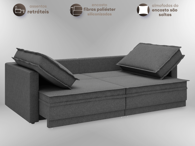 Sofá Opium 200cm sem caixa, Retrátil e Reclinável Linho Soft Netsofás