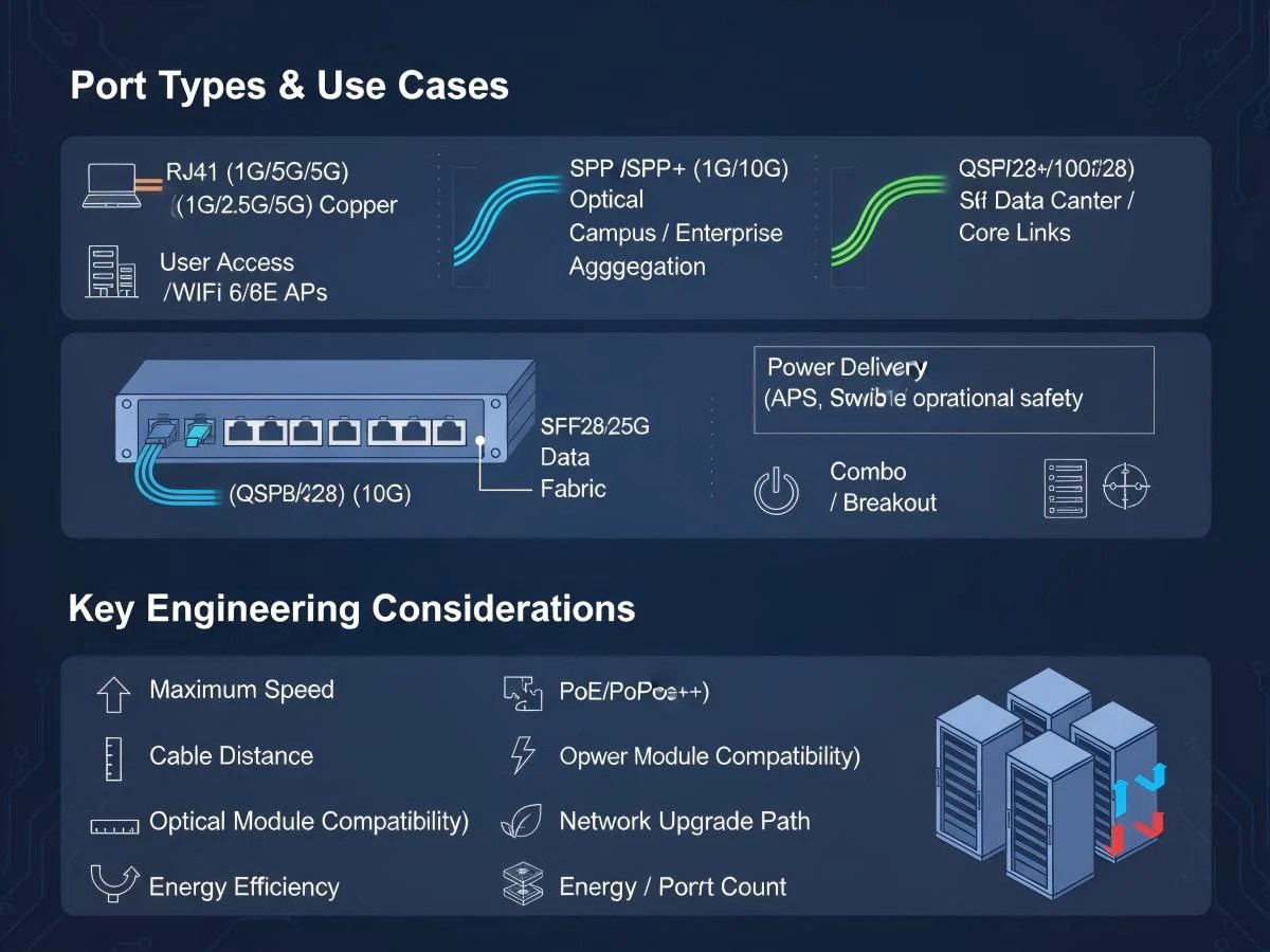 Ethernet Switch Port Types Explained 2026: RJ45, SFP, QSFP+ & More