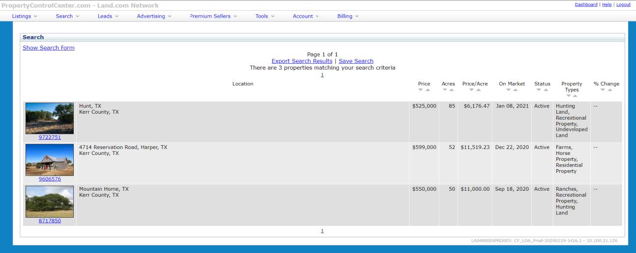 Create saved searches in the Property Control Center