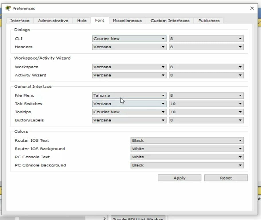 How to change font in Cisco Packet Tracer Explore networkhope.in