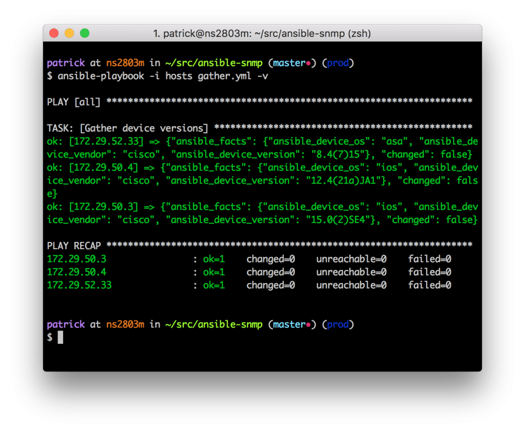 Gathering network device versions with Ansible using SNMP