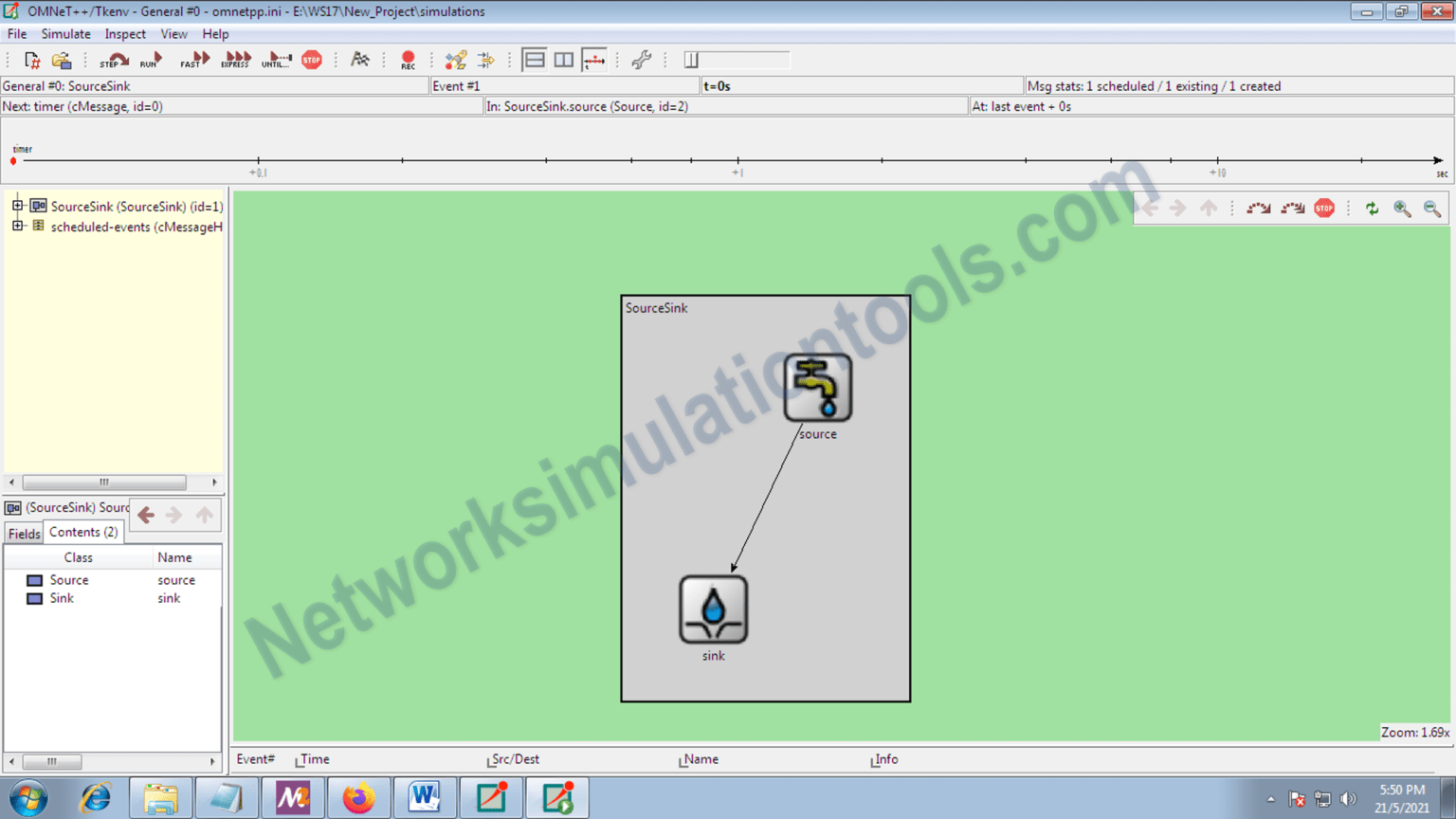 Execute the simulation Source node and sink node Network Simulation