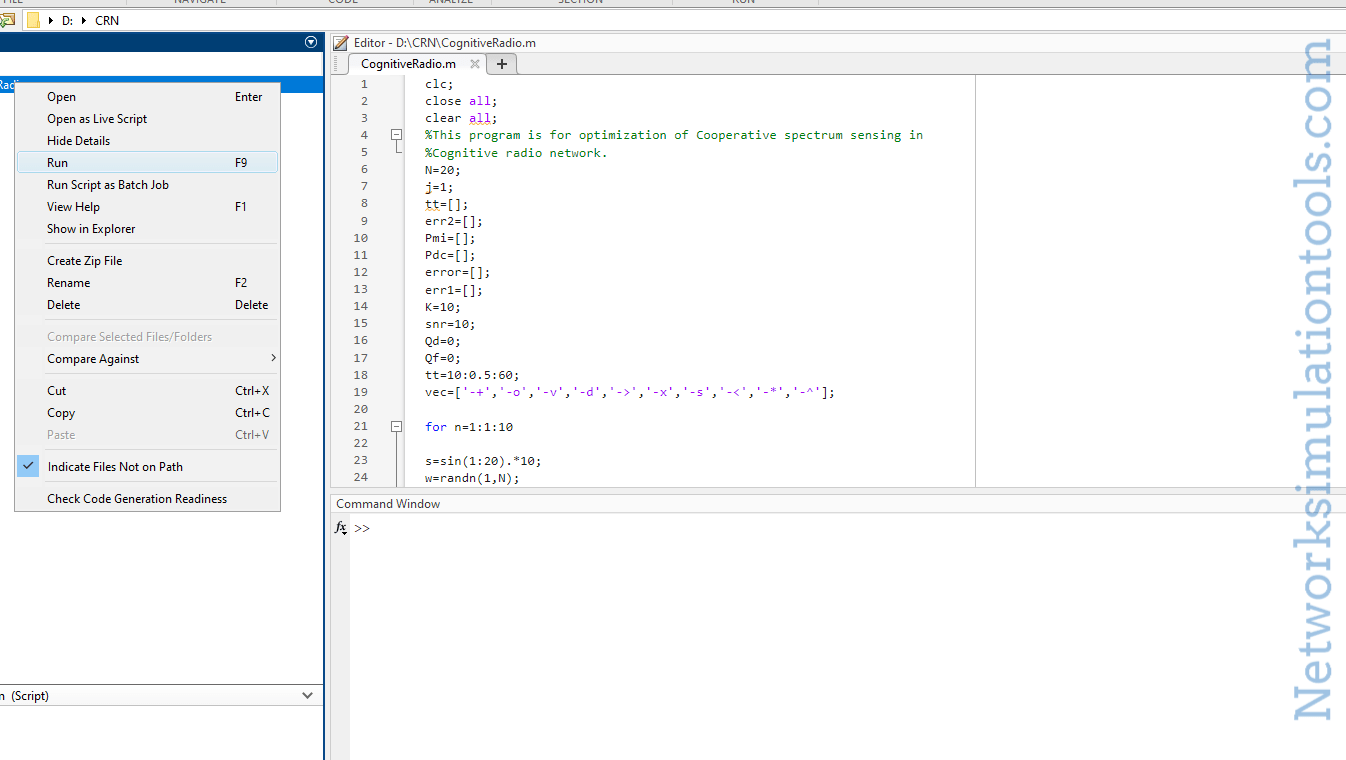 Execute CRN using MATLAB Network Simulation Tools Network