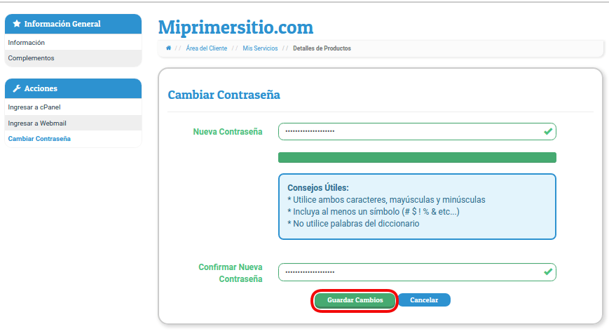 Cómo cambiar la contraseña de mi plan de hosting (cPanel