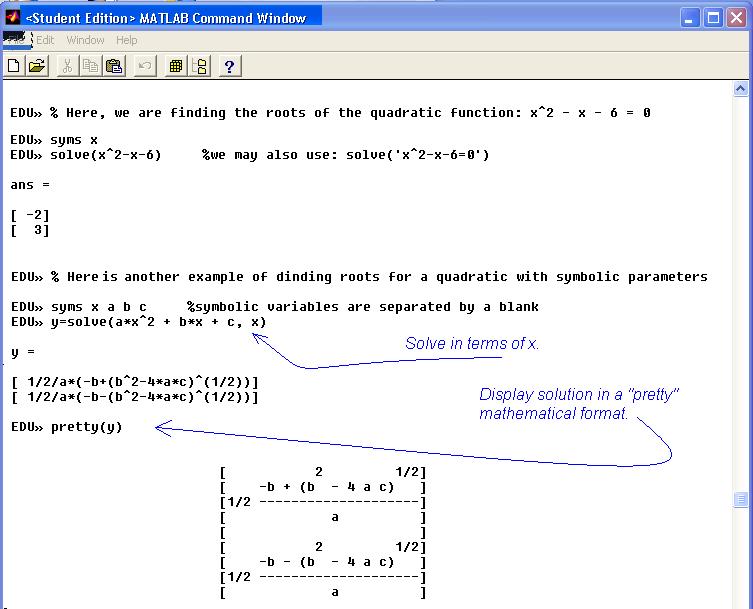 Solve Quadratic Equations Matlab Tessshebaylo