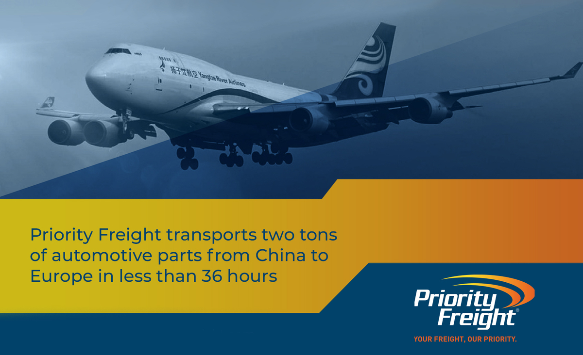 PRIORITY FREIGHT TRANSPORTS TWO TONS OF AUTOMOTIVE PARTS FROM CHINA TO