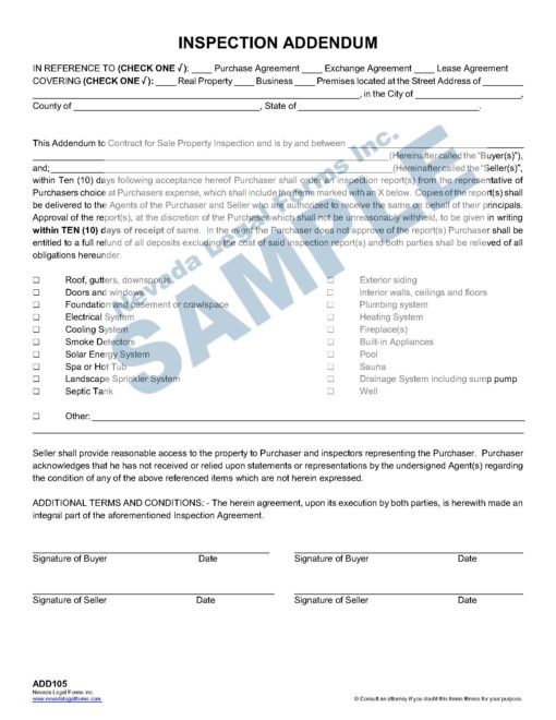 INSPECTION ADDENDUM Nevada Legal Forms & Services