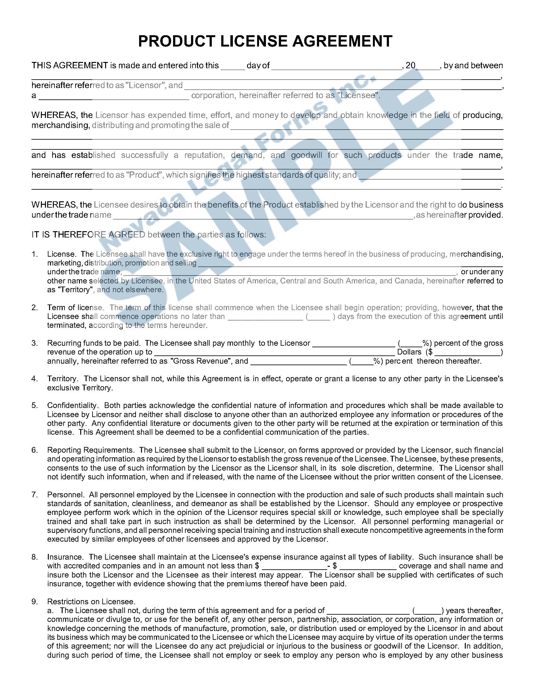 PRODUCT LICENSE AGREEMENT Nevada Legal Forms & Services