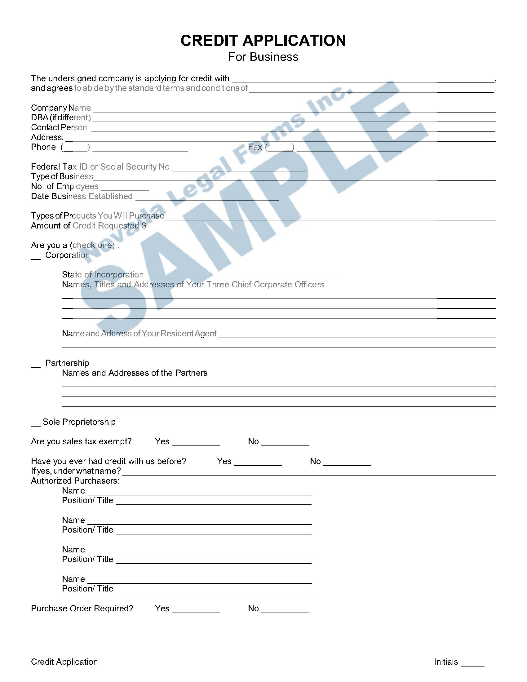CREDIT APPLICATION (for Business) Nevada Legal Forms & Services