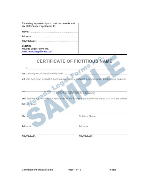 CERTIFICATE OF FICTITIOUS NAME Nevada Legal Forms & Services