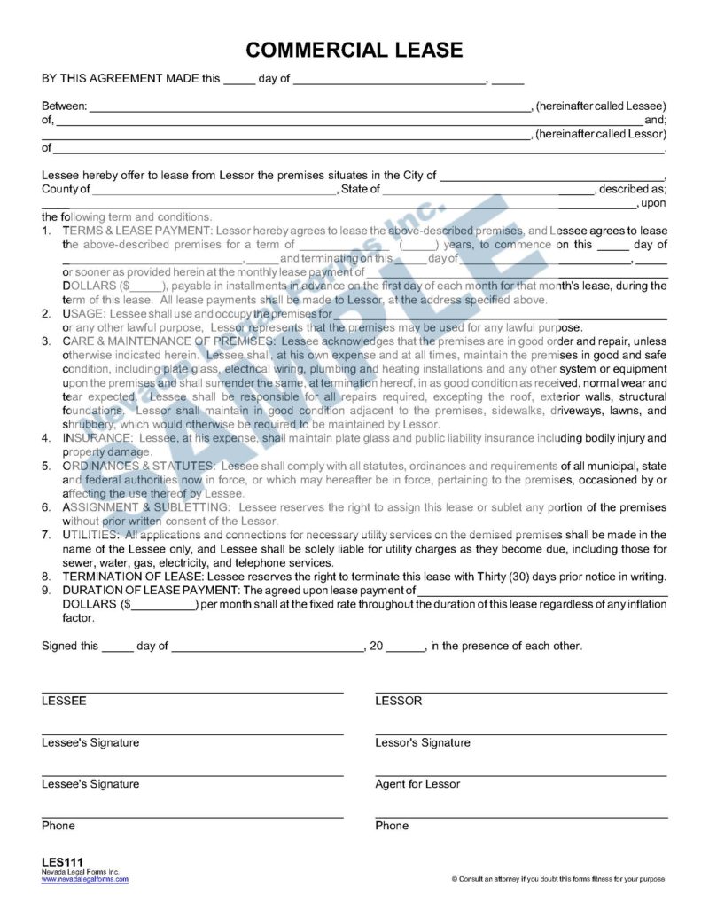 LEASE OF MINING PROPERTY Nevada Legal Forms & Services
